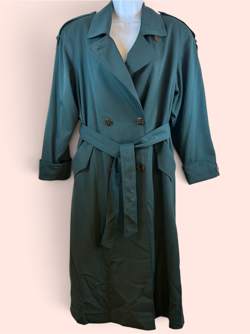 J Gallery Vintage Women’s Size 4P Petite Green Trench Coat With Removable Lining